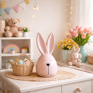 Keramik Hase „Pia“ in Rosa – Oster Deko Aufsteller aus Keramik, 27 cm