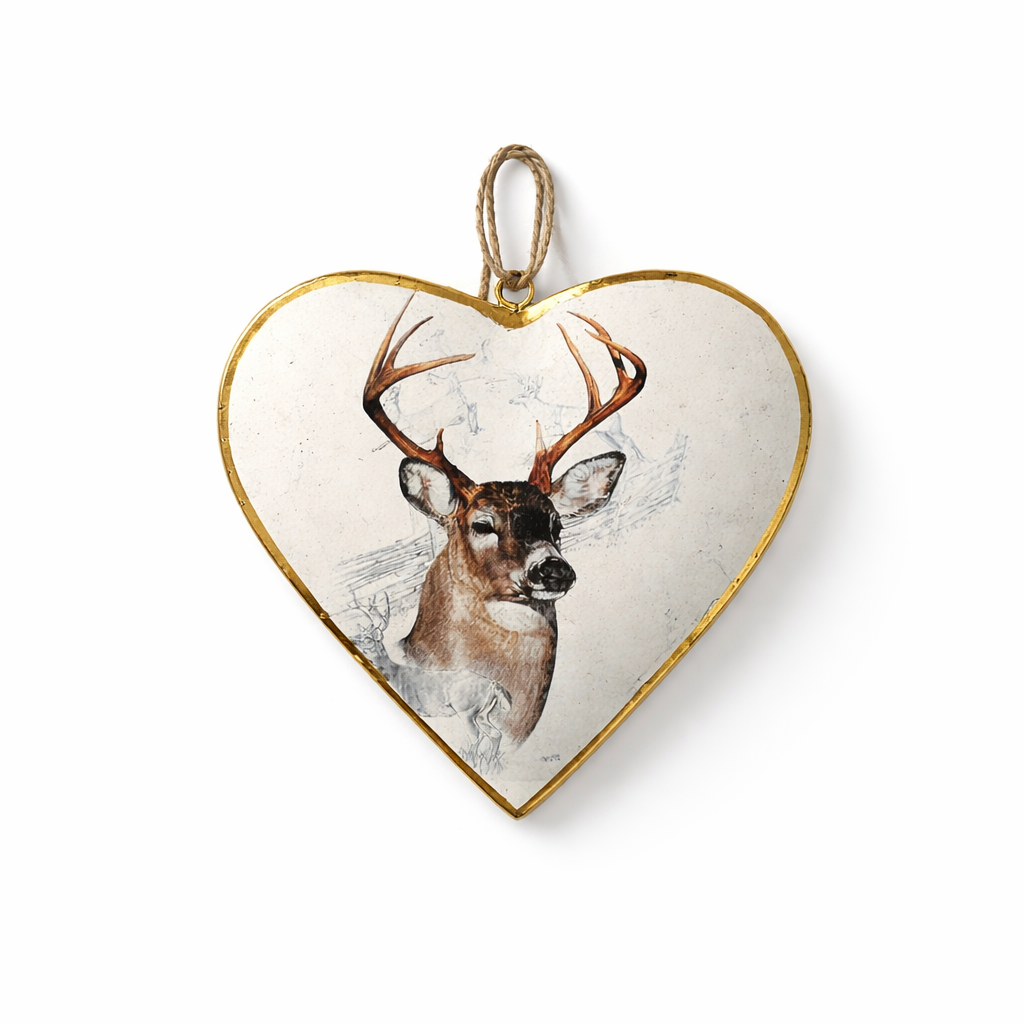 Herz zum Hängen aus Metall mit Hirschmotiv – Deko Herz Landhausstil 14,5 cm