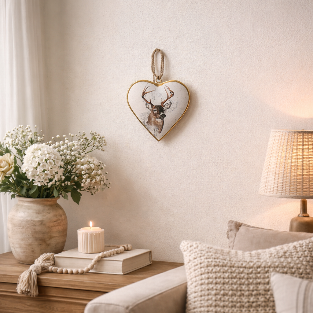Herz zum Hängen aus Metall mit Hirschmotiv – Deko Herz Landhausstil 14,5 cm