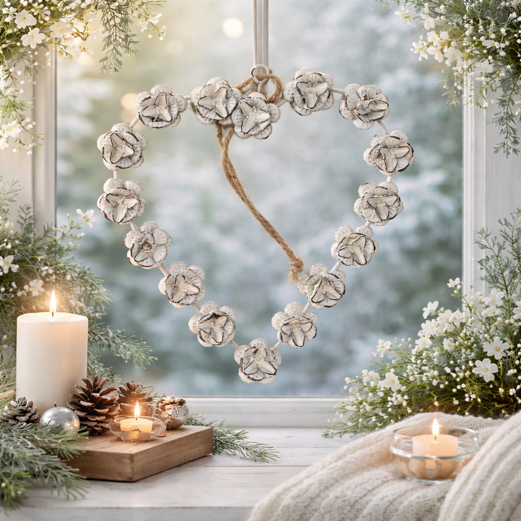 Herz zum Hängen aus Metall – Weiße Deko mit Aufhänger | 14 × 15 cm