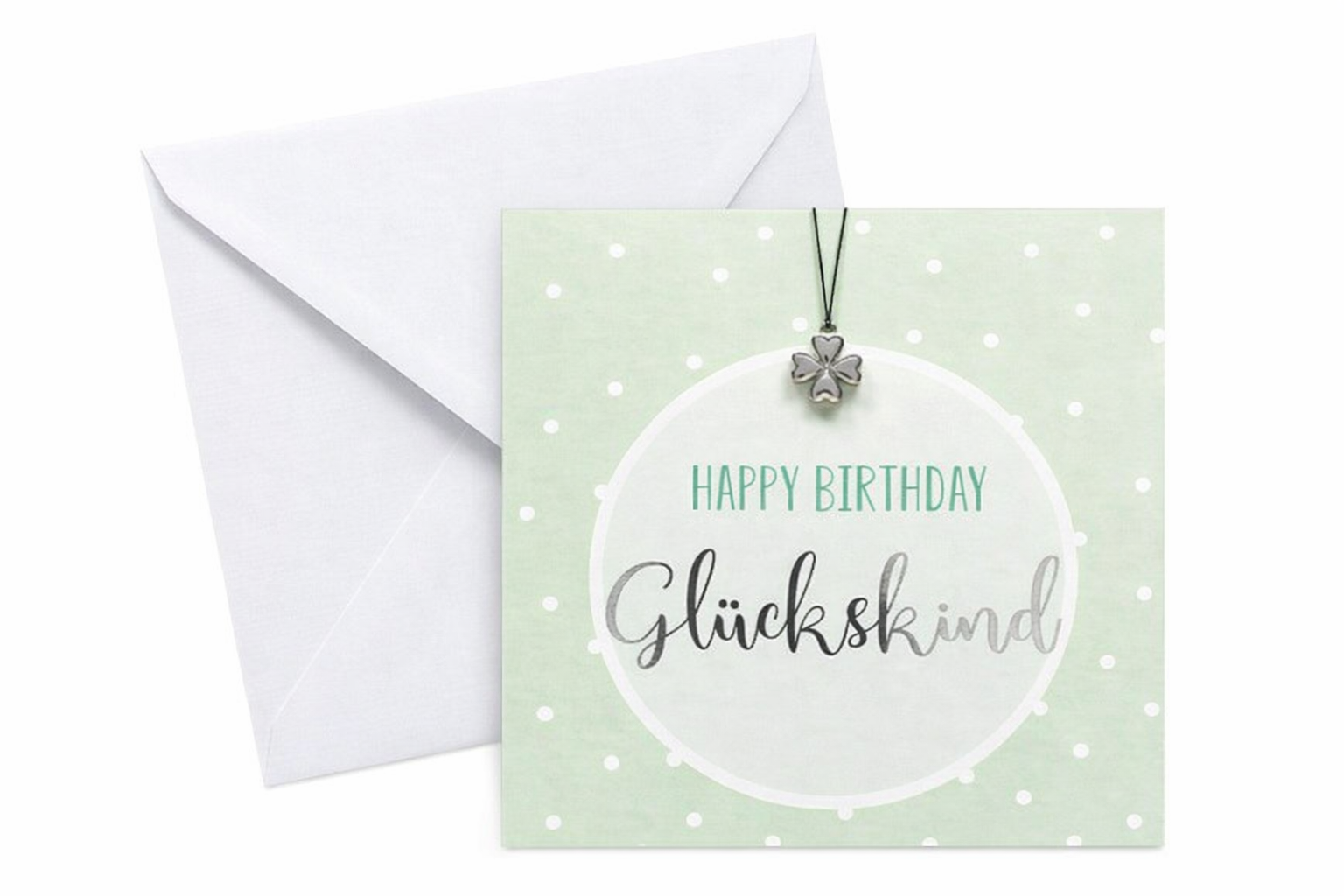 Geburtstagskarte mit Glücksarmband Kleeblatt – Handgefertigtes Geschenk 15x15 cm