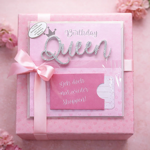 Geburtstagskarte „Queen“ mit silbernem Umschlag – Geldkarte & Glückwunschkarte 15×15 cm