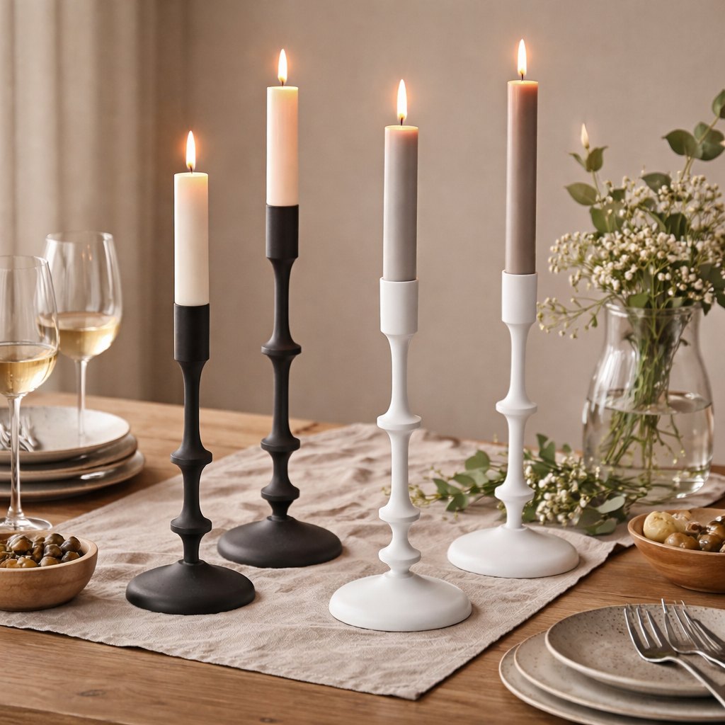 Kerzenhalter "Lifted" aus Metall Ø 2,2 cm – Moderner Kerzenständer für Stabkerzen – schwarz / weiss – verschiedene Höhen