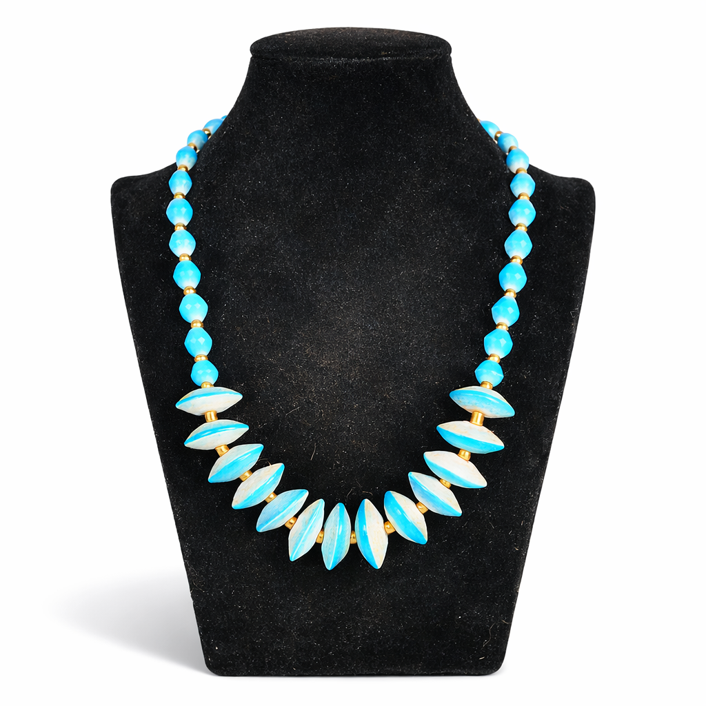 Afrikanische Halskette "Ayolo" Türkis – Handarbeit aus Uganda | Papierschmuck (25 cm)