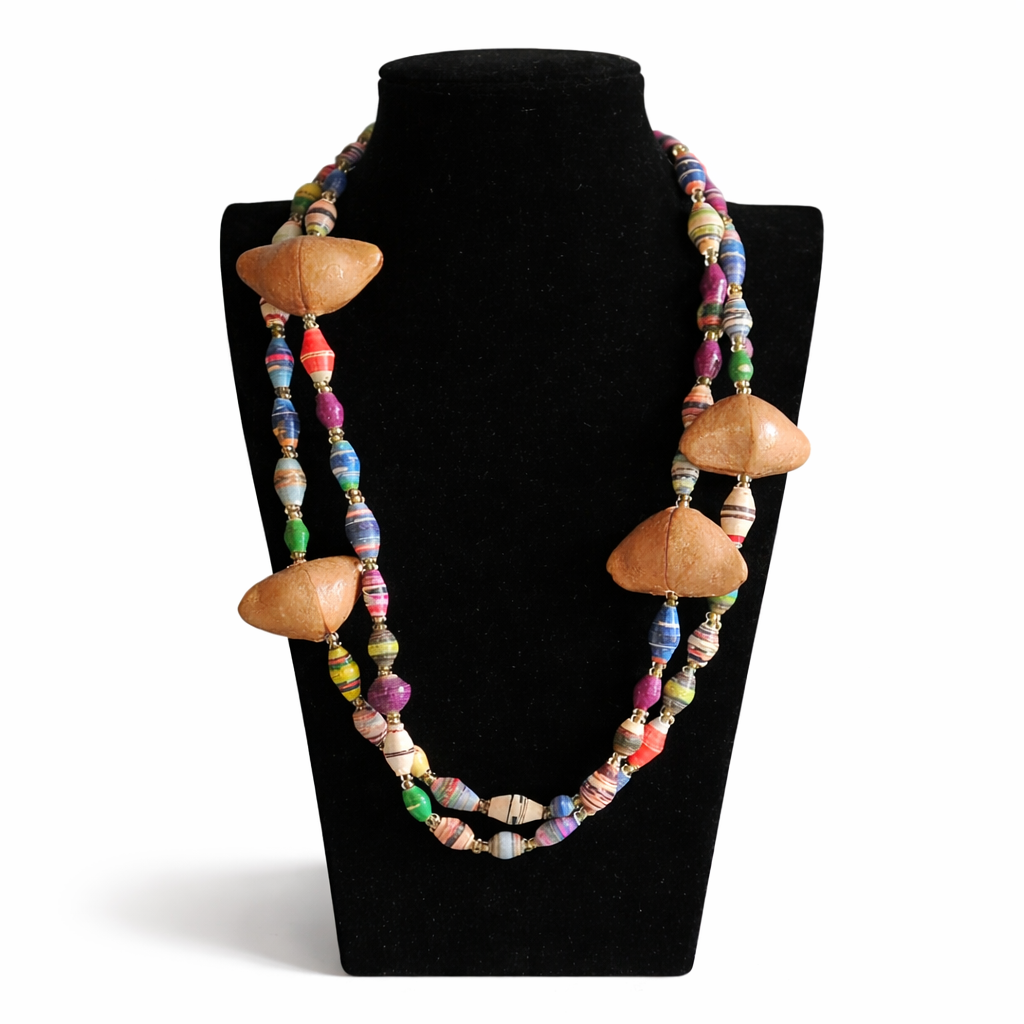Afrikanische Halskette Bunt – Handarbeit aus Uganda | Papierschmuck (55 cm)