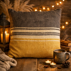 Kissen „Megan“ 45×45 cm – Stoff- & Zierkissen mit Inlet in Gelb-Grau | Ausstellungsstück stark reduziert