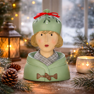 Baden Ladykopf "Käthe" Kopf mit Mütze Büste aus Gips & Papiermaché – grün-braun – 29 cm
