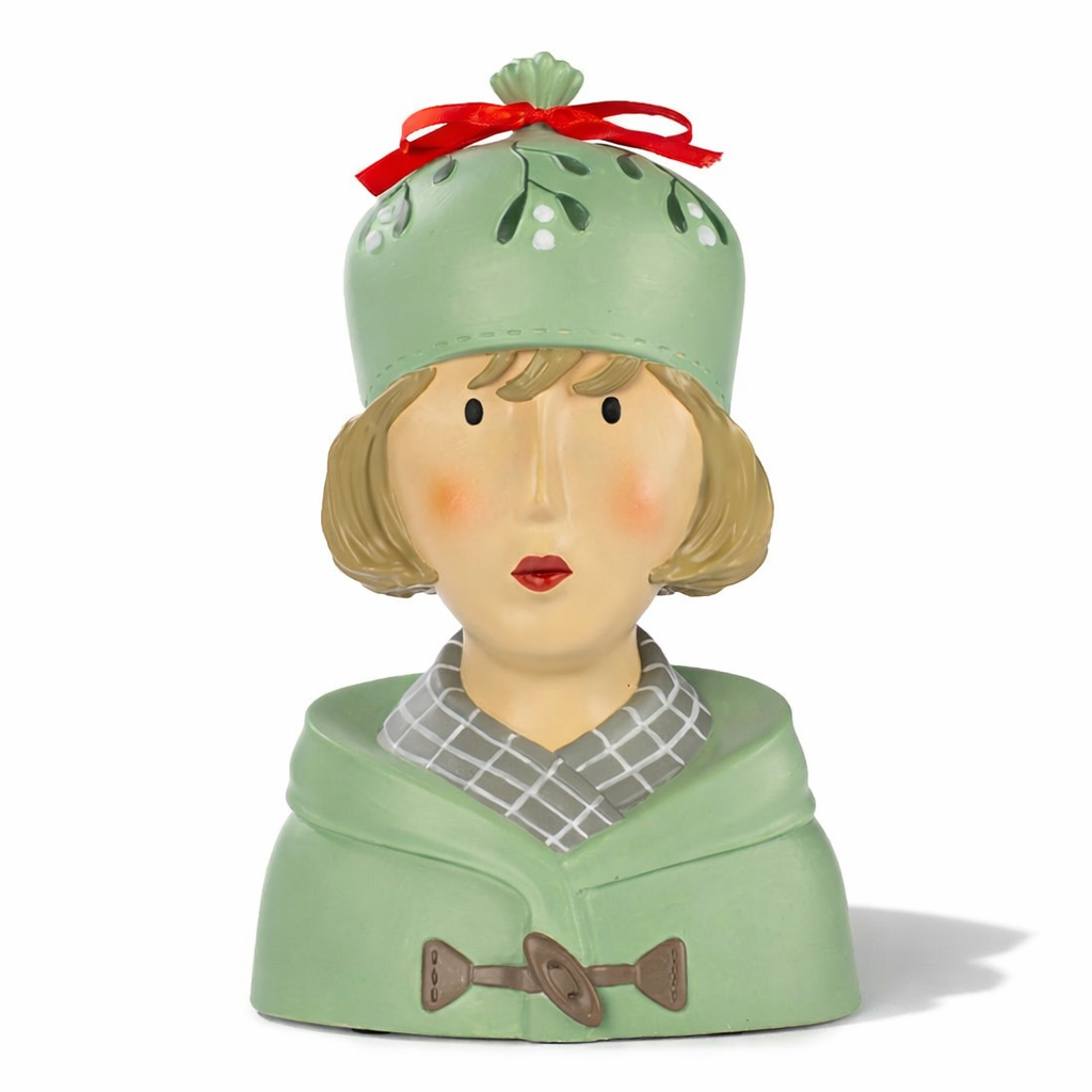 Baden Ladykopf "Käthe" Kopf mit Mütze Büste aus Gips & Papiermaché – grün-braun – 29 cm