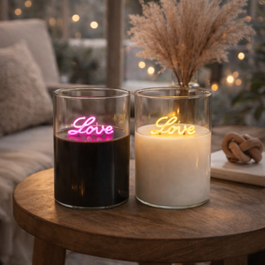LED Kerze Love mit Timer | 12,5 cm | Neon Schriftzug verschiedene Farben