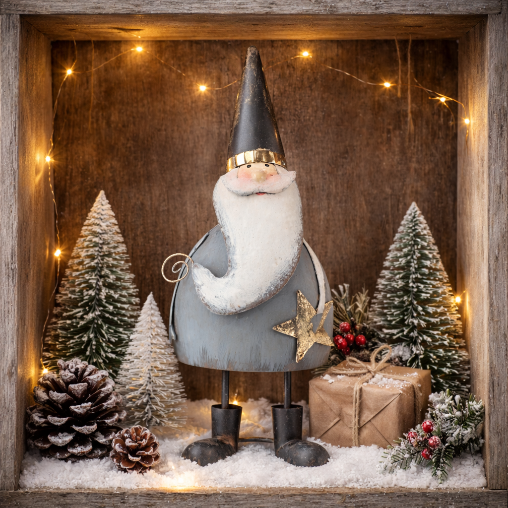 Nikolaus Dekofigur / Weihnachten / Aufsteller – grau-gold – Höhe 27 cm