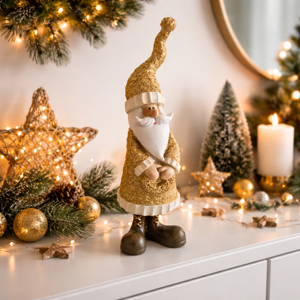 Nikolaus Weihnachtsmann Figur gold – Polyresin Deko Aufsteller 19 cm