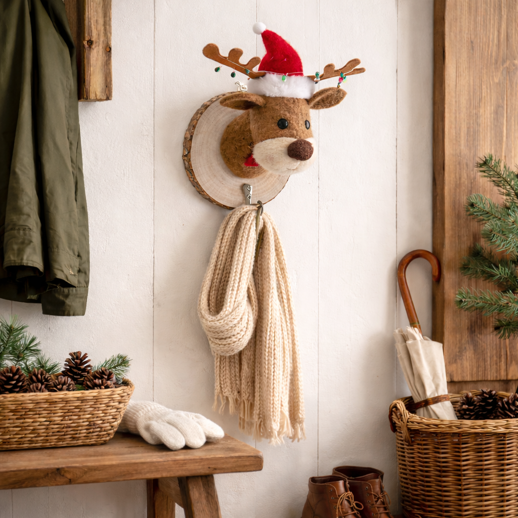 Weihnachtlicher Kleiderhaken aus Holz – Wandhaken in Braun-Rot – Weihnachtsdeko – verschiedene Motive – Höhe 14 cm