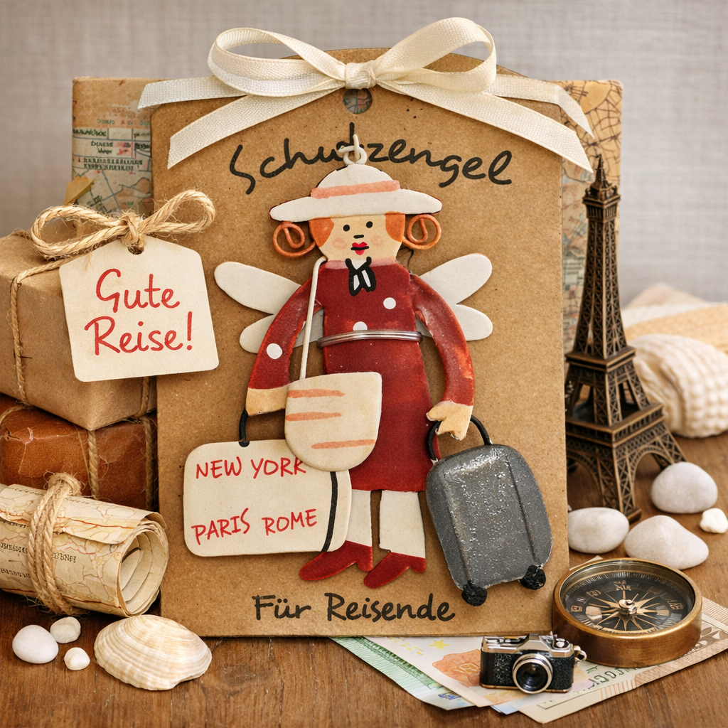 Schutzengel auf Karte / Glücksbringer – verschiedene Motive – Metall – 9 cm