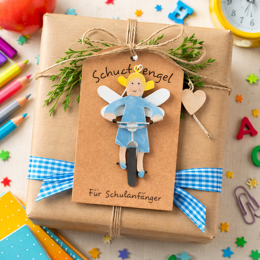 Schutzengel auf Karte / Glücksbringer – verschiedene Motive – Metall – 9 cm