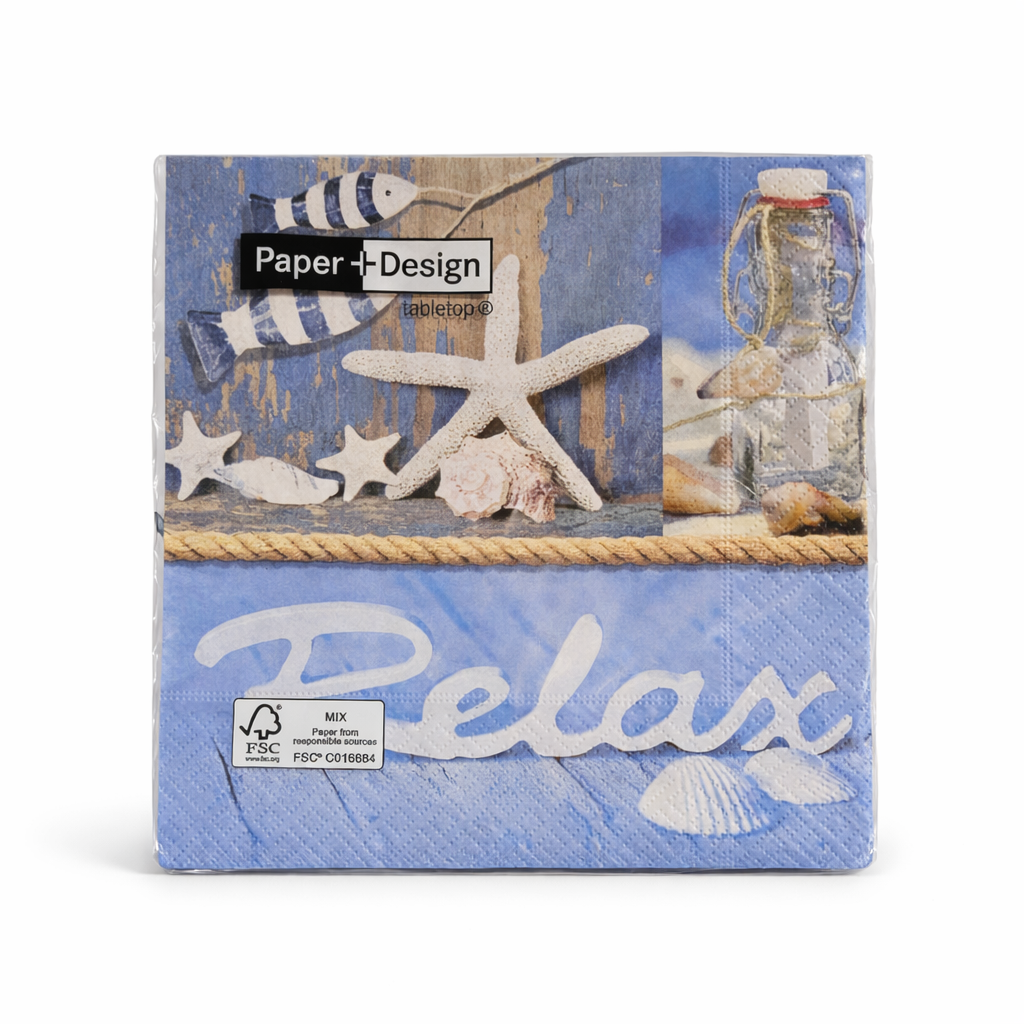 Paper+Design Serviette "Time to relaxe" – Blau-Weiß, 33×33 cm, 20 Stück