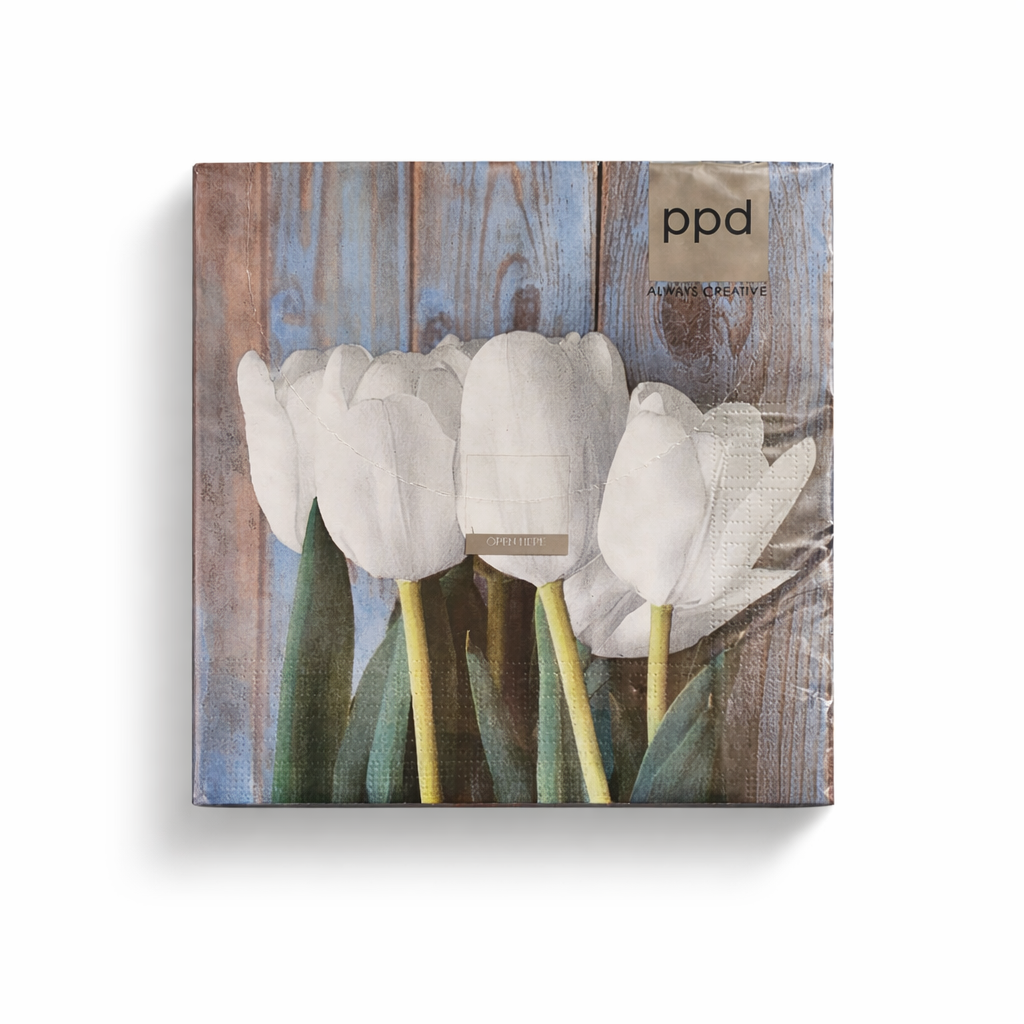 Paper+Design Serviette "Tulpe" – Blau-Weiß-Grün, 33×33 cm, 20 Stück