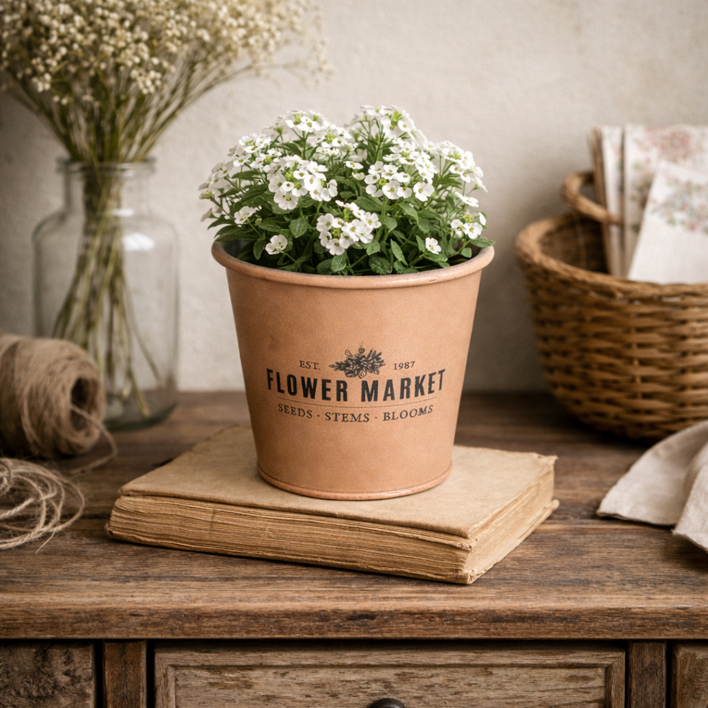 Übertopf „Flower Market“ aus Metall – Vintage Kräutertopf in verschiedenen Farben & Größen