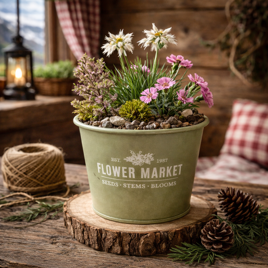 Übertopf „Flower Market“ aus Metall – Vintage Kräutertopf in verschiedenen Farben & Größen