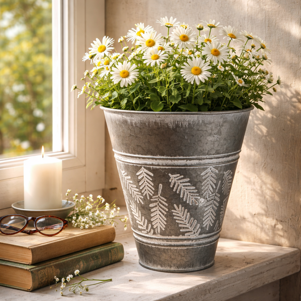 Übertopf / Topf / Vase "Granna" Metall cultus / Weihnachten – silber-weiss – verschiedene Masse