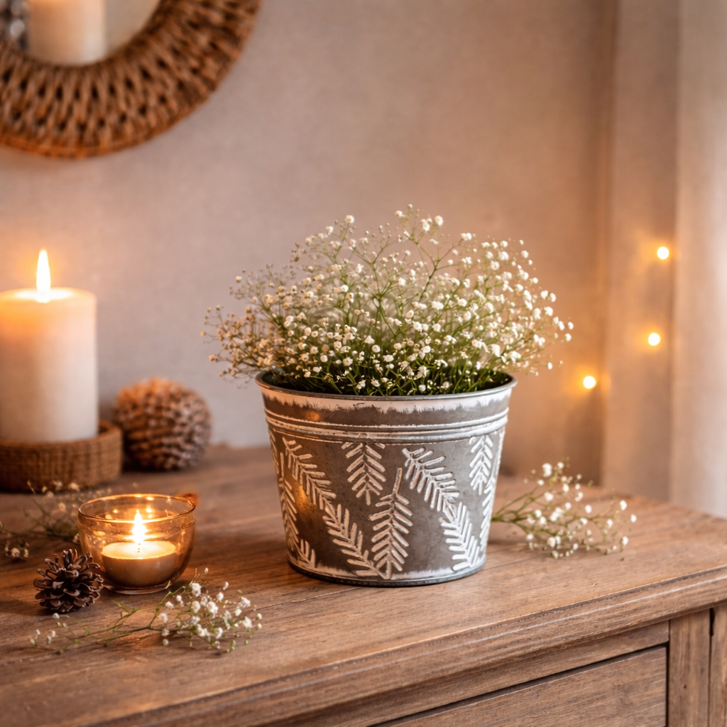 Übertopf / Topf / Vase "Granna" Metall cultus / Weihnachten – silber-weiss – verschiedene Masse