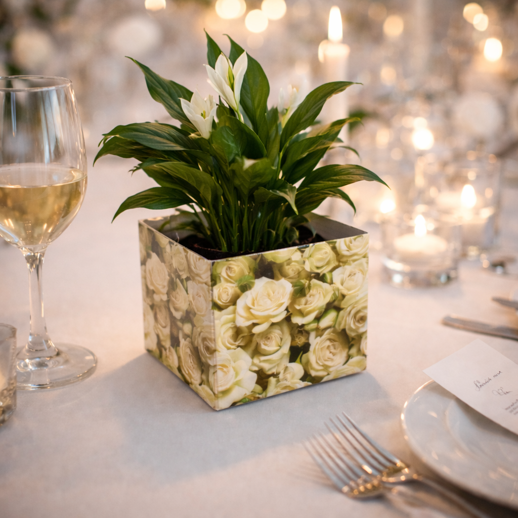 Nachhaltiger Übertopf "BOX" aus Karton mit Innenfolie – perfekt für kleine Pflanzen (9 × 8,5 cm)