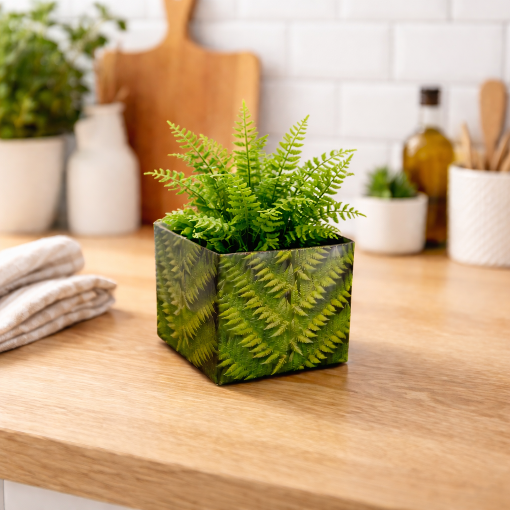 Nachhaltiger Übertopf "Farn" BOX aus Karton mit Innenfolie – perfekt für kleine Pflanzen (9,5× 8,5 cm)
