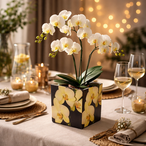 Nachhaltiger Übertopf "Orchideen" BOX aus Karton mit Innenfolie – perfekt für kleine Pflanzen (12 × 14 cm)