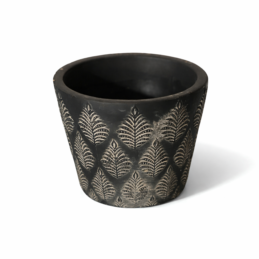 Übertopf Schwarz-Weiß 11 x 9 cm – Blumentopf Blattmuster | Austellungsstück - Einzelstück stark reduziert