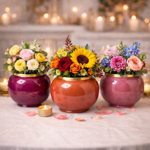 Vase / Blumenvase / Dekovase "Goldrand" aus Metall – verschiedene Farben – Höhe 16 cm / Ø 18 cm