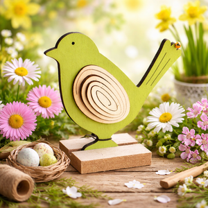 Vogel aus Holz / Dekovogel / Dekofigur / Figur – grün – Höhe 9,5 cm