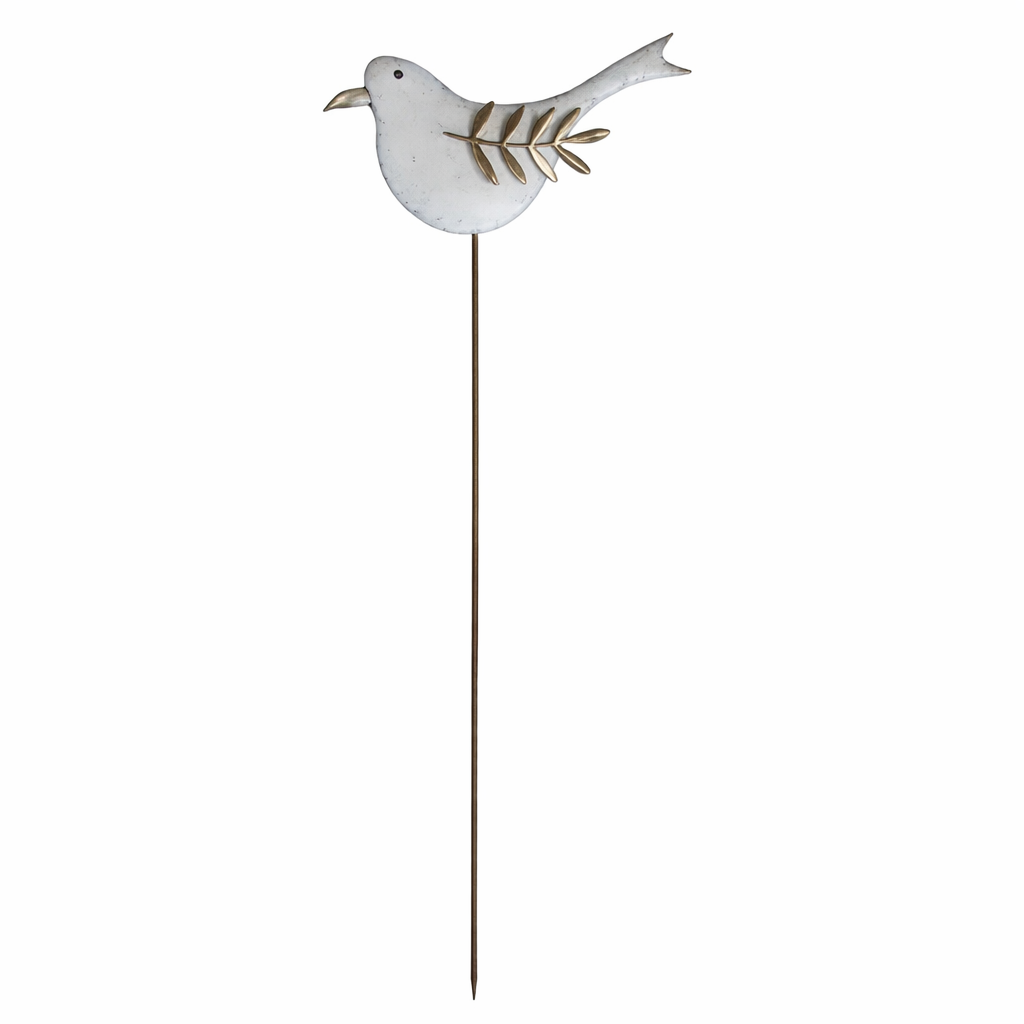 Gartenstecker Vogel aus Metall Weiß-Gold – 72 cm Gartendeko