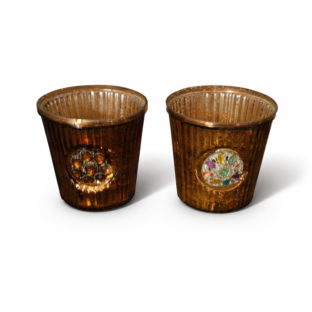 Windlicht Set mit Schmuckmedallions (2 Stück), braun | 6,5 x 6,5 cm - Einzelstücke, stark reduziert
