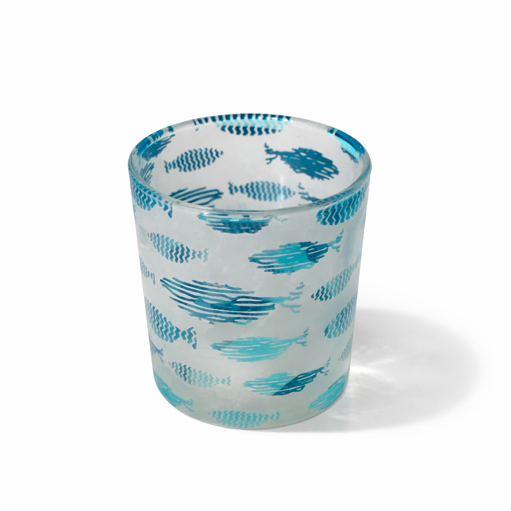 Glas-Windlicht Fische, Türkis| 7 x 8 cm - Einzelstück, reduziert