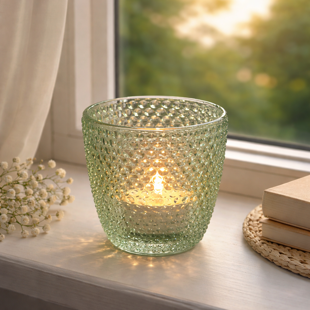 Glas-Windlicht, Grün | 7 x 7 cm - Einzelstück, stark reduziert