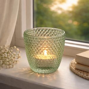 Glas-Windlicht, Grün | 7 x 7 cm - Einzelstück, stark reduziert