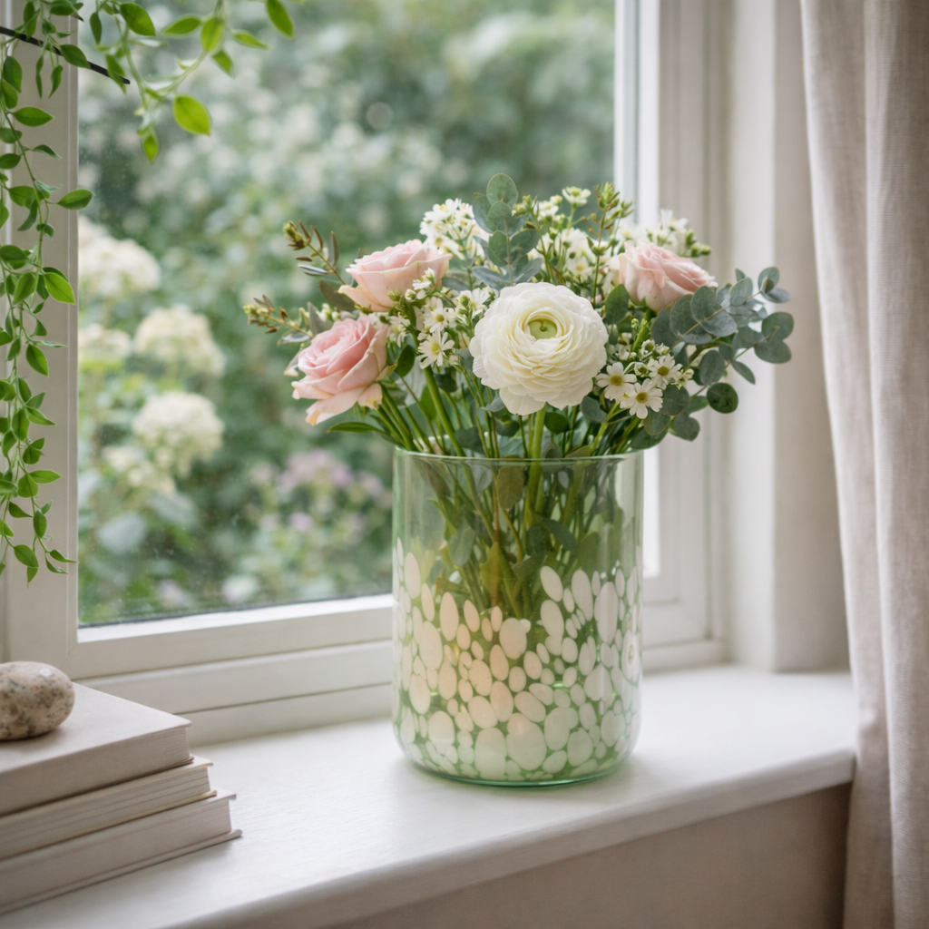 Glas-Windlicht / Vase / Leuchter – Grün-Weiss - verschiedene Größen