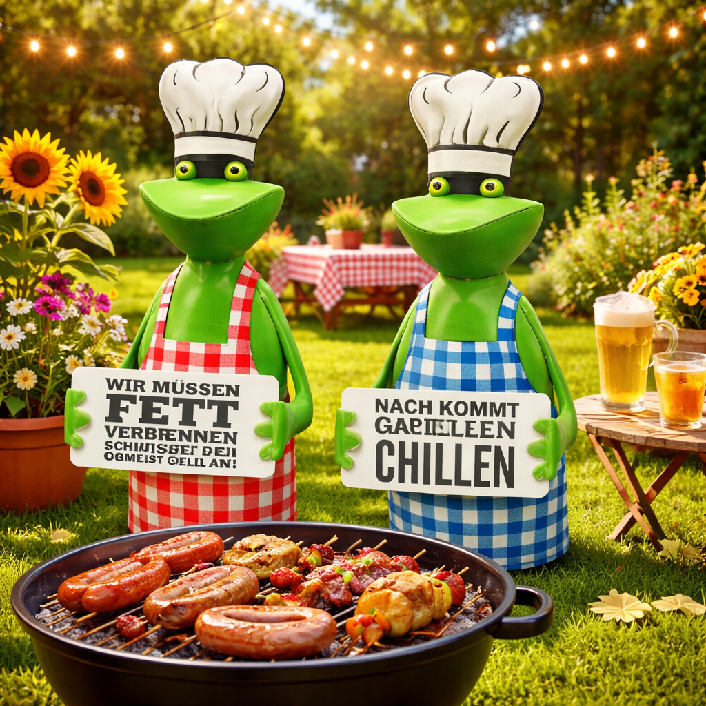 Zaunhocker / Pfostenhocker "Grillmeister" Frosch Kanu aus Metall I verschiedene Motive I Höhe 20 cm