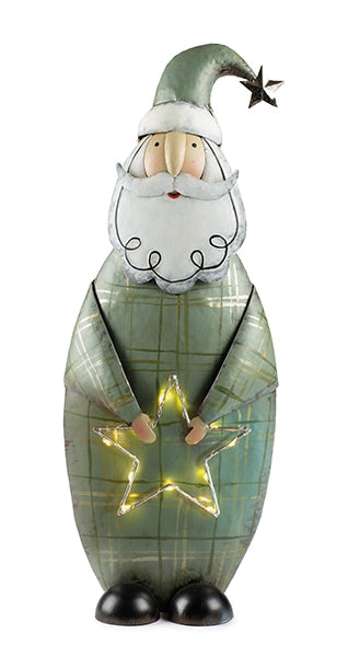 Nikolaus Dekofigur mit LED aus Metall – Weihnachtsaufsteller grün 48 cm – stimmungsvolle Weihnachtsdeko