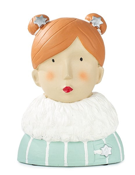 Baden Lady "Stella" Ladykopf / Büste / Dekokopf mit Dutt – blau-weiss-beige – Höhe 26 cm