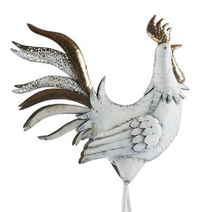 Hahn aus Metall / Dekofigur Tier / Dekohahn – weiss-gold – Höhe 44 cm