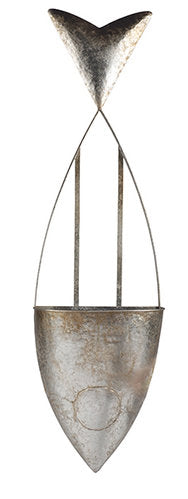 Fisch Pflanztopf Wandhänger aus Metall – Kräutertopf Wandaufhängung Silber 90 cm