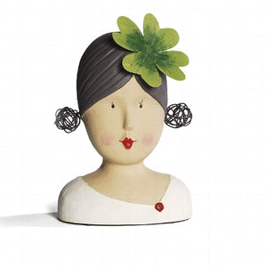 Baden Ladykopf "Jasmin" / Gipskopf / Dekokopf mit Kleeblatt aus Gips – grün-weiss-grau – Höhe 25 cm