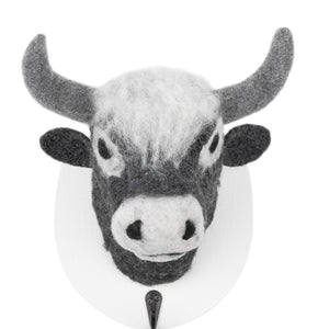 Kleiderhaken / Wandkaken / Garderobenhaken Kuh / Kuhkopf – grau-weiss – Höhe 19 cm