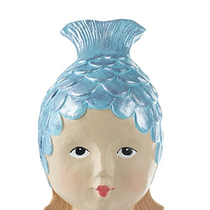 Baden Ladykopf / Gipskopf / Dekokopf Fischkappe aus Gips – blau – Höhe 28 cm