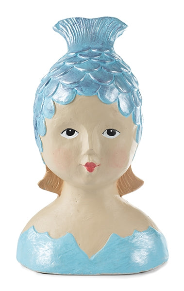 Baden Ladykopf / Gipskopf / Dekokopf Fischkappe aus Gips – blau – Höhe 28 cm