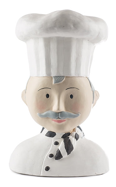 Baden / Kopf / Dekokopf / Aufsteller "Alfredo" Koch aus Gips – weiss-grau-schwarz – Höhe 30 cm