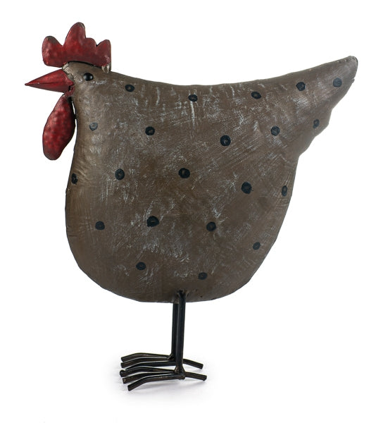 Dekohuhn / Huhen / Henne aus Metall – Braune Henne mit Punkten, 24 cm Dekofigur