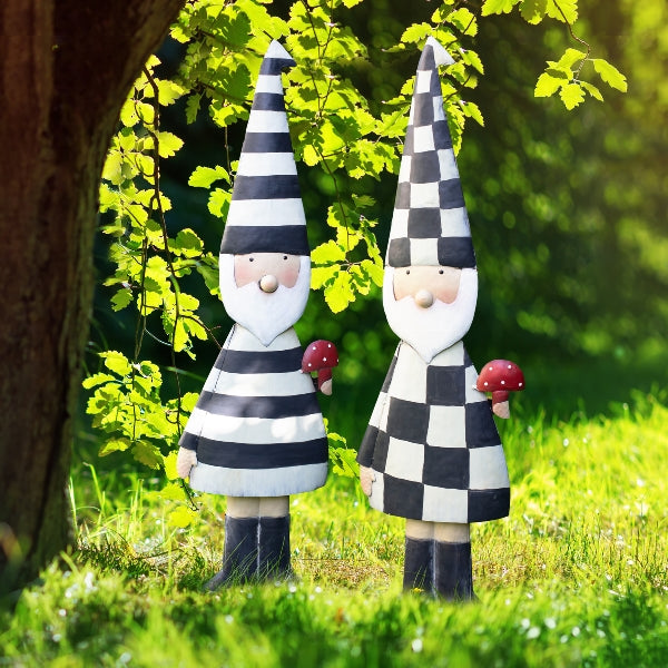 Gartenzwerg / Zwerg aus Metall / Gartenfigur / Dekofigur mit Fliegenpilz – schwarz-weiss – verschiedene Motive – Höhe 90 cm