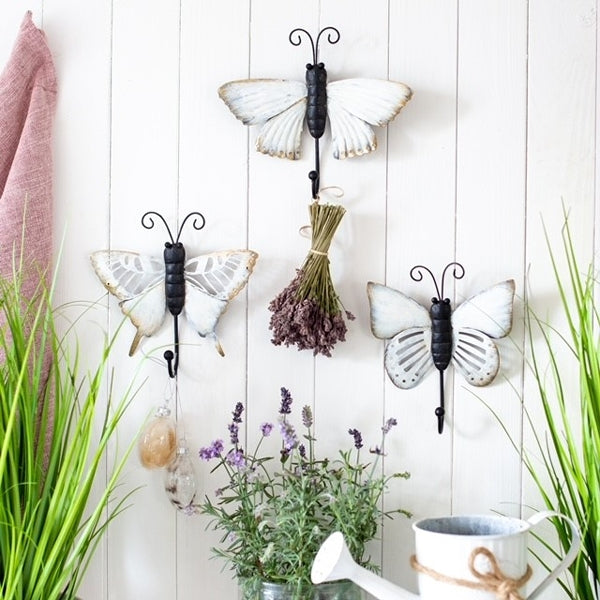 Schmetterling mit Kleiderhaken / Wandhaken / Haken Metall – verschiedene Motive – Höhe 16 cm