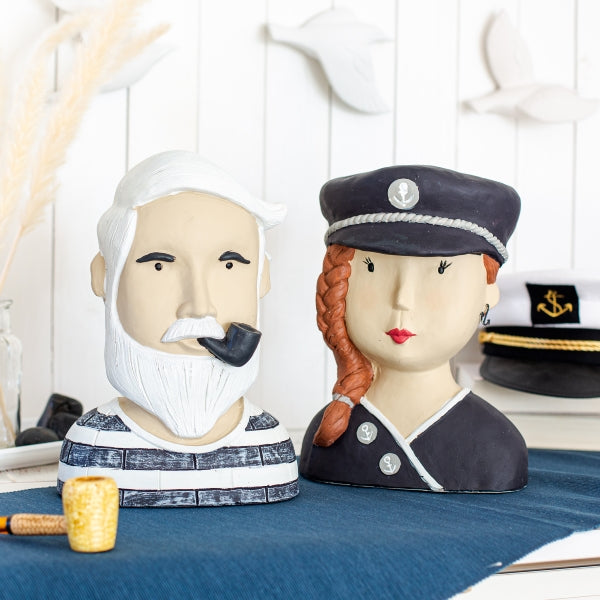 Baden Lady "Captain Barbara" Ladykopf / Kopf / Dekokopf Kapitänsfrau aus Kunststoff – blau – Höhe 25 cm